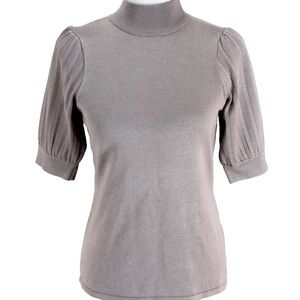 128. Tahari Taupe Balloon Half Sleeve Knit Mock Neck Sweater